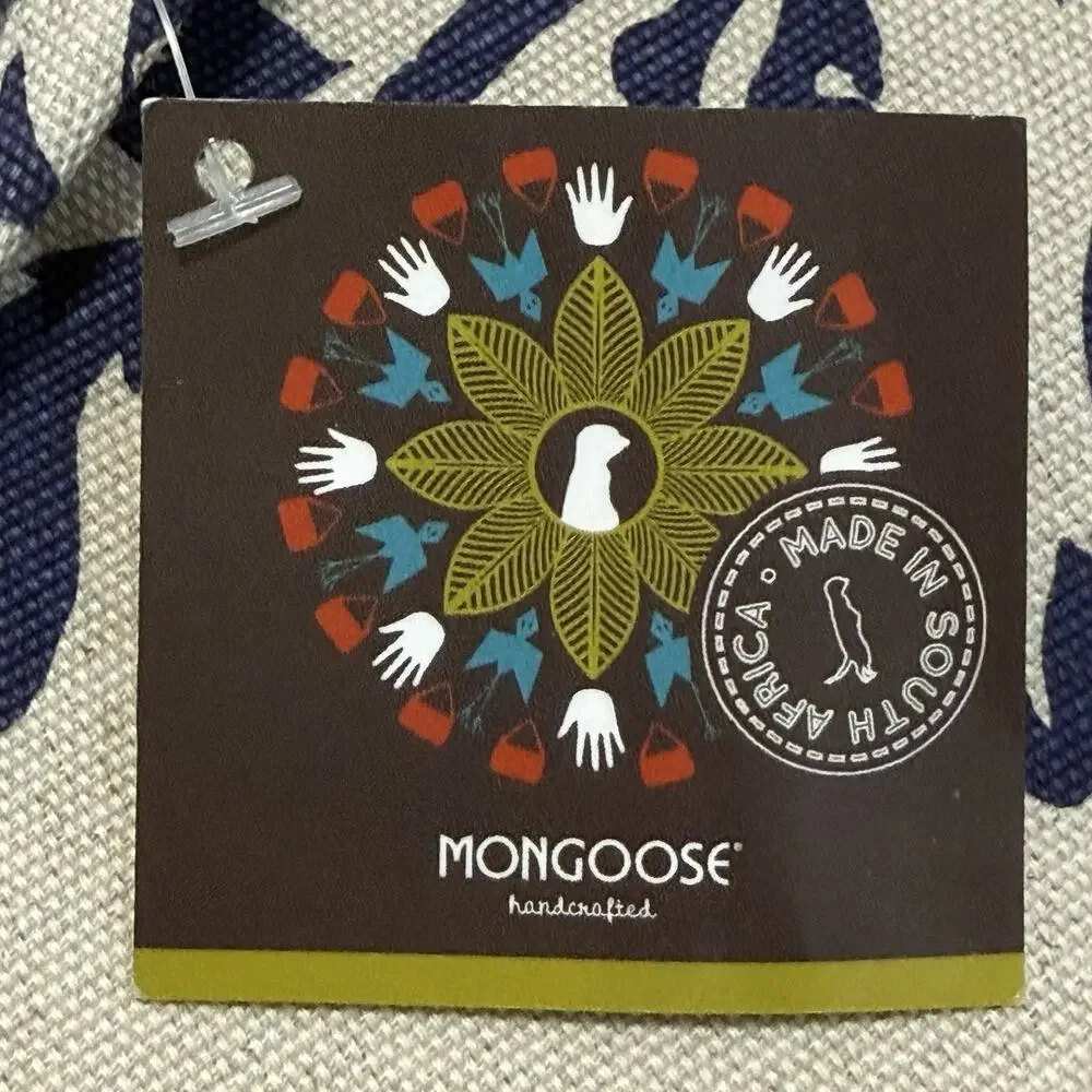 Mongoose Handcrafted 2 Blue Tile Print Cotton Pillow Covers 20”X20” Zip NWT